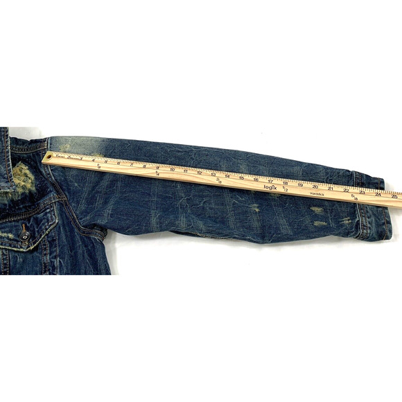 Rocawear Denim Jacket Mens Size 40 Distressed Destroyed Trucker Hip Hop Grunge - Picture 6 of 8